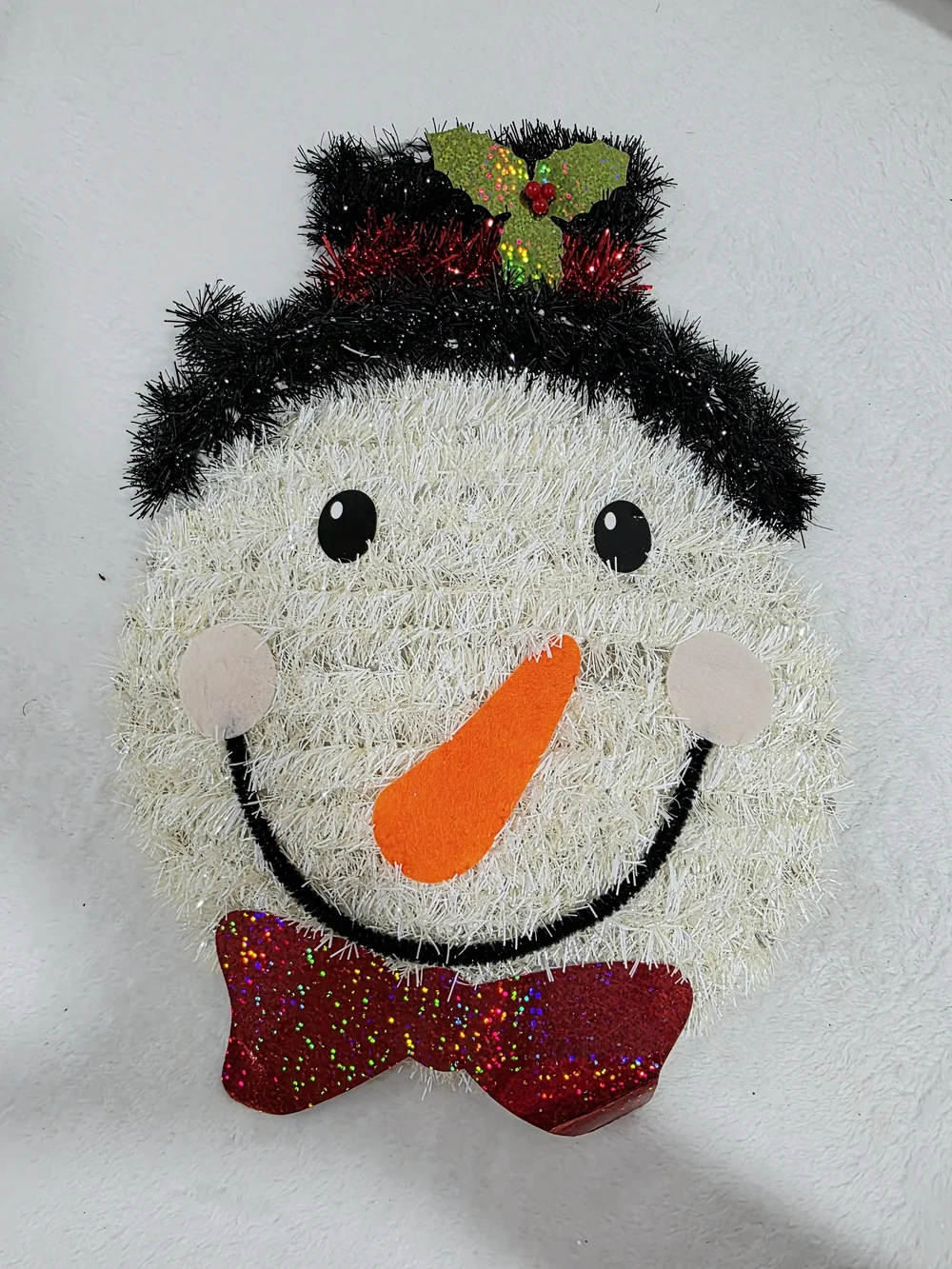 Holiday White Snowman Wall Decoration with Orange Carrot Nose